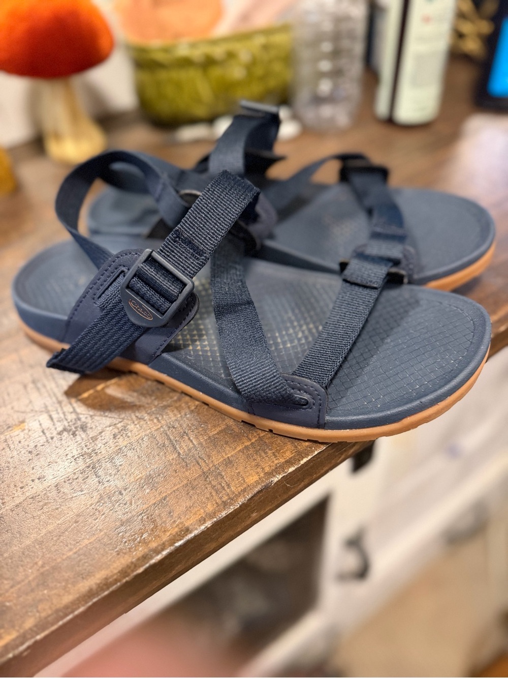 Chaco Navy Blue Strappy Outdoor Sandals with Tan Sole